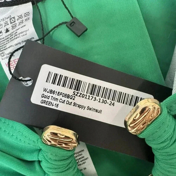 Boohoo Swimsuit Womens 12 Green One Piece Gold Trim Cut Out Strappy - Picture 4 of 5